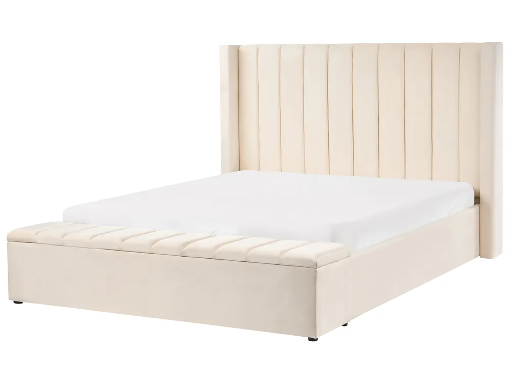Säng med förvaringsbänk NOYERS Sammet Off-White 160 x 200 cm_1036622
