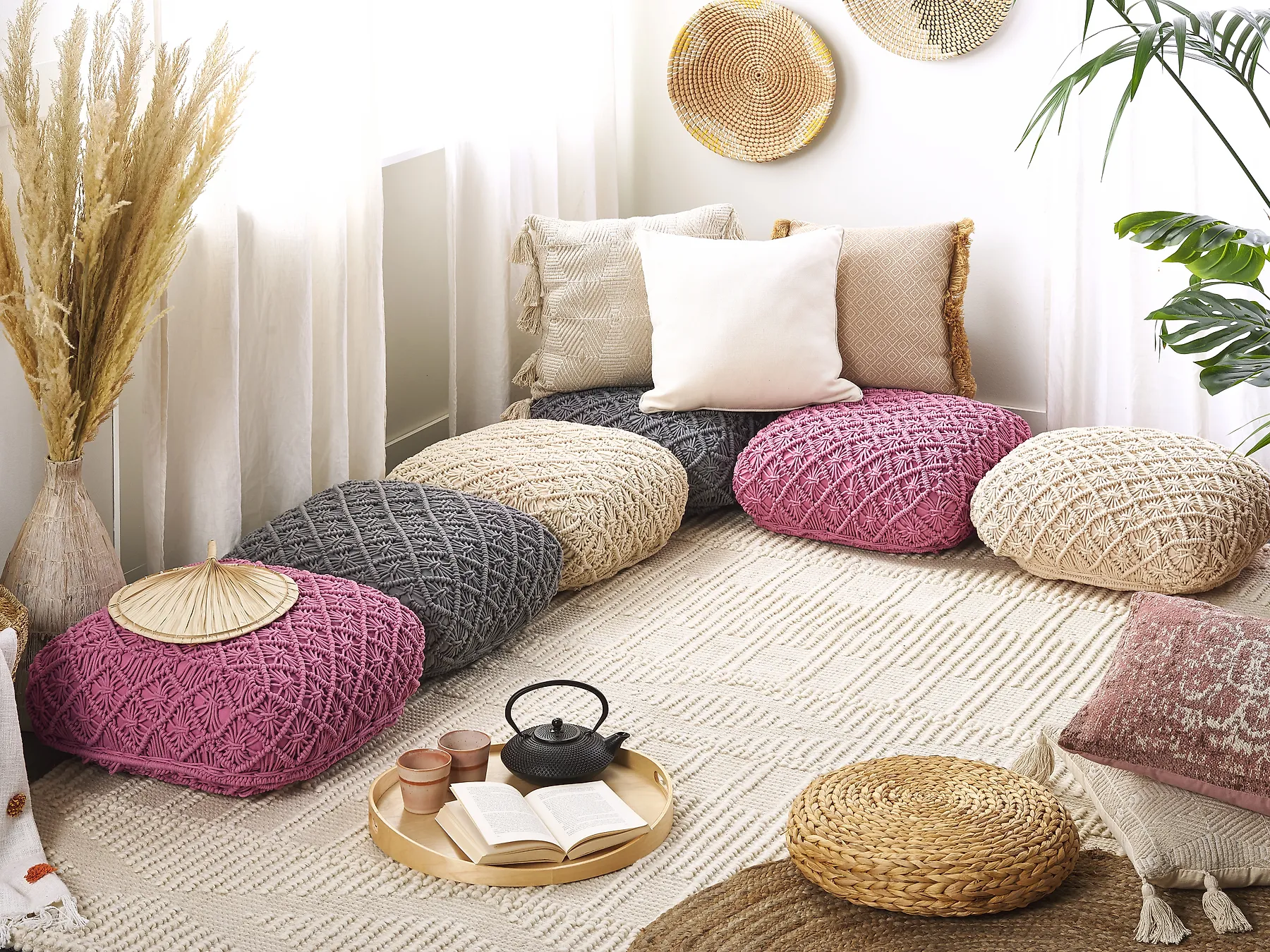 Pouffe Macramé BERRECHID Cotton Pink_1171933