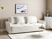 Sofa Bed 3 Seater KRAMA with Storage Fabric Off-White_904853