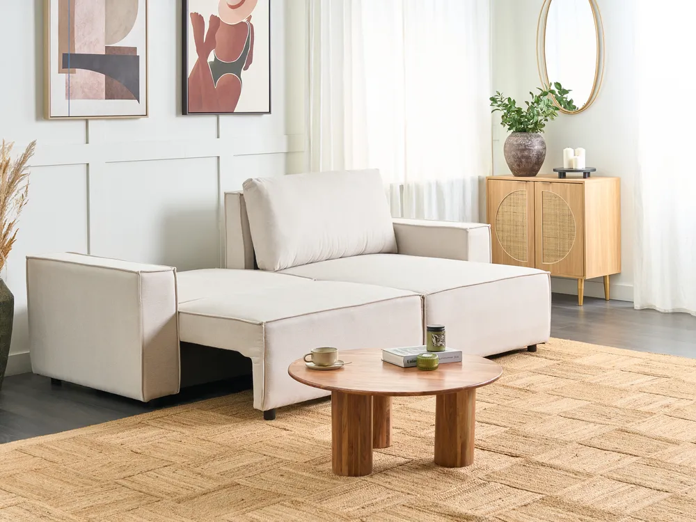 Sofa Bed 3 Seater KARILA with Storage Fabric Light Beige Left Hand_885994