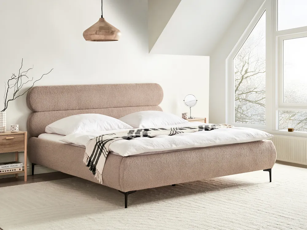 Bed Boucle LESSAY 180 x 200 cm (EU Super King) Taupe