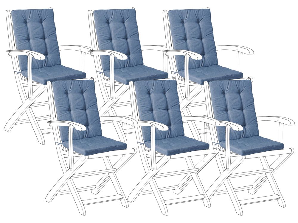 Set of 6 Back/Seat Cushions JAVA/AMANTEA PREMIUM 50 x 71 cm Blue