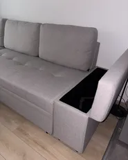 Hörnbäddsoffa 3-sits HRISEY med förvaring Konstlinne Ljusgrå Högervänd_1041562