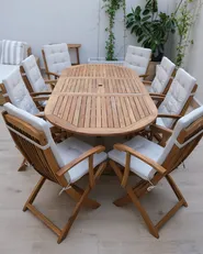 Garden Dining Set 8 Seater MAUI PREMIUM Acacia Wood Light Beige_1016833