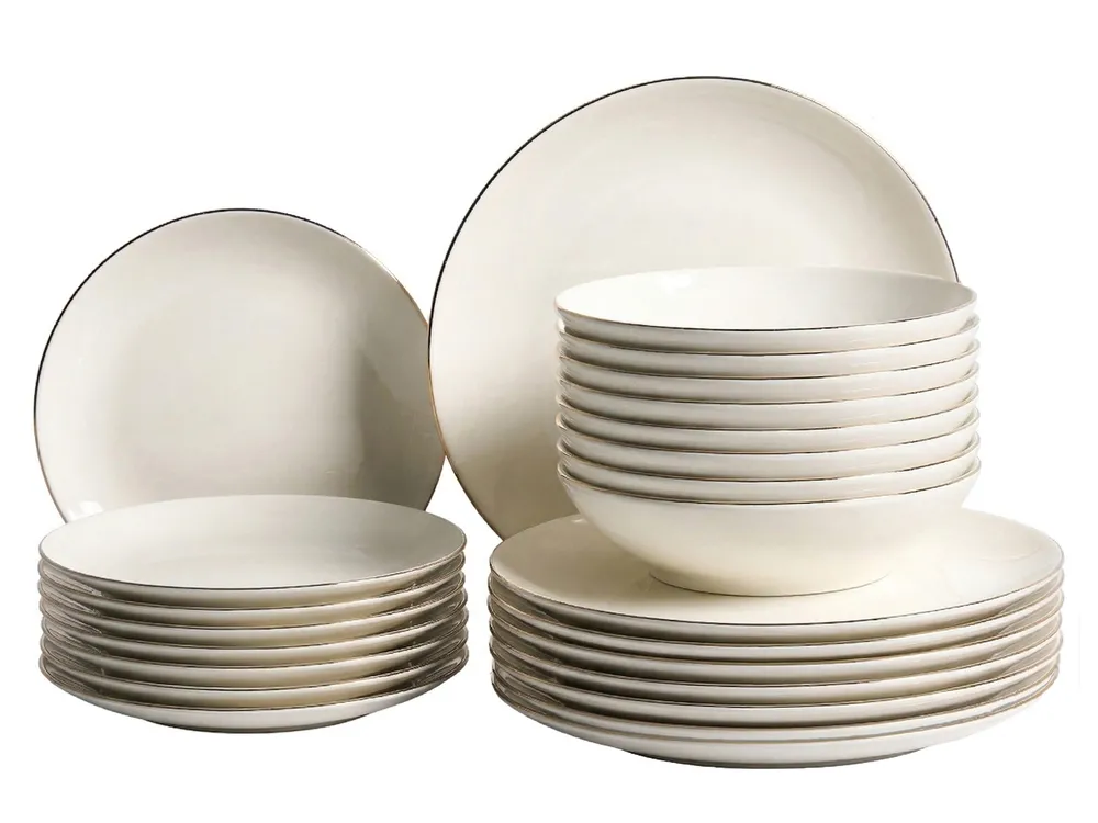 Set of 24 Dinnerware CUMIN Porcelain Off-White/ Gold