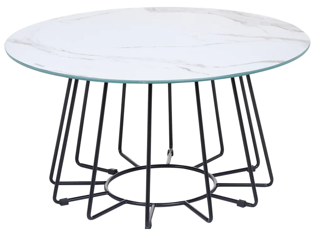 Coffee Table BERNIE Tempered Glass White Marble