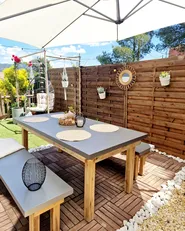 Garden Dining Set with Benches 6 Seater OSTUNI Concrete Grey_989099