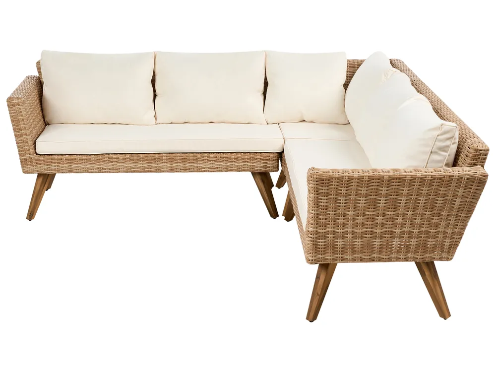 Garden Corner Sofa with Table 6 Seater VITTORIA PE Rattan Off-White_1090671