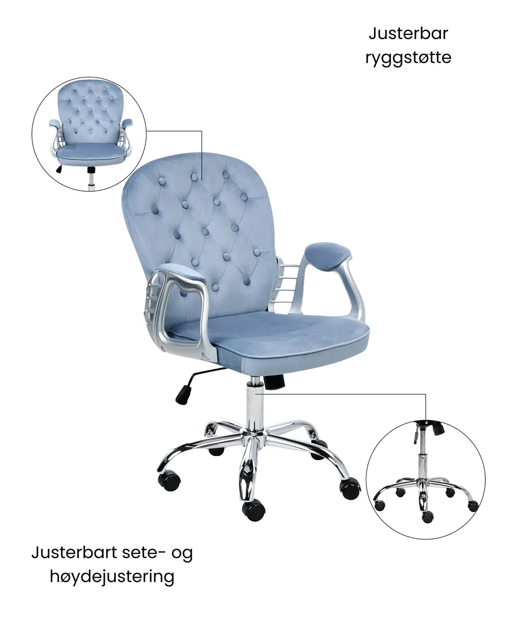 Kontorstol PRINCESS Fløyel Lyseblå_1036991