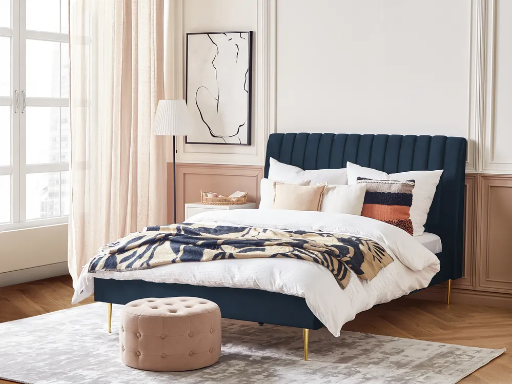 Bed Velvet MARVILLE 140 x 200 cm (EU Double) Dark Blue