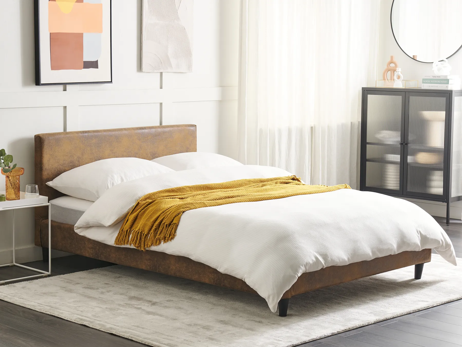 Bed Faux Leather FITOU 140 x 200 cm (EU Double) Brown_875871