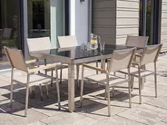 Ulkoruokailuryhmä 6-istuttava GROSSETO kolmiosainen taso Graniitti Kiillotettu Musta/beige_395077