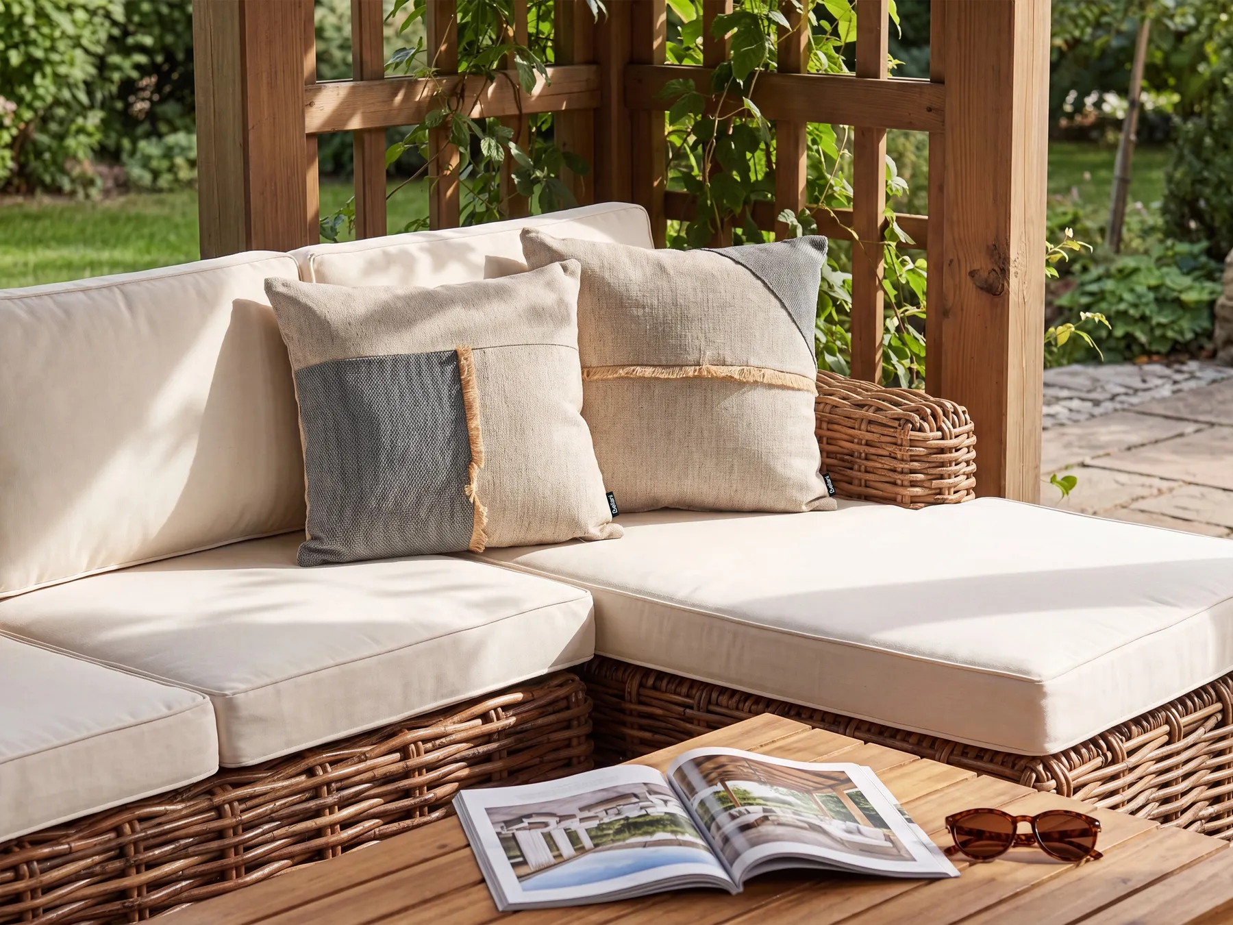 Set of 2 Outdoor Cushions CARYOTA Solid 45 x 45 cm Beige_1125149