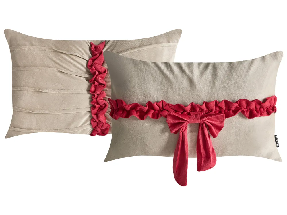 Set of 2 Decorative Cushions BELLE 50 x 30 cm Velvet Taupe Christmas Motif