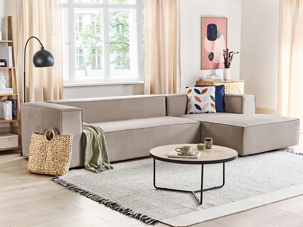 Hörnsoffa VERNON Sammet Beige Vänstervänd_1184898