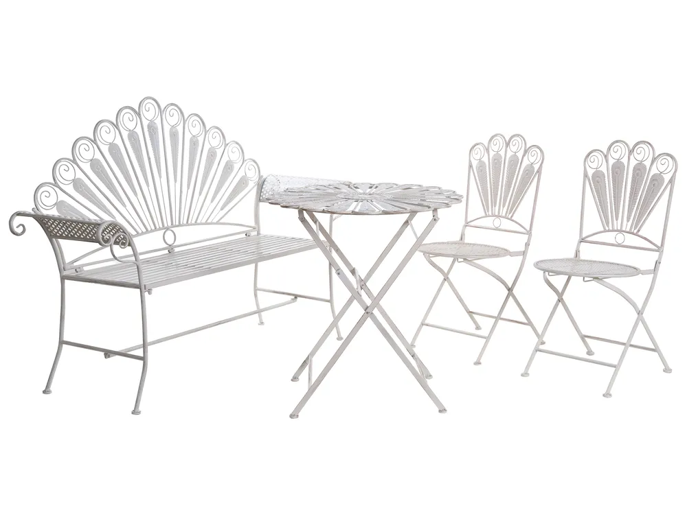 Bistro Set with Bench PAVIA Metal Off-White_1046353