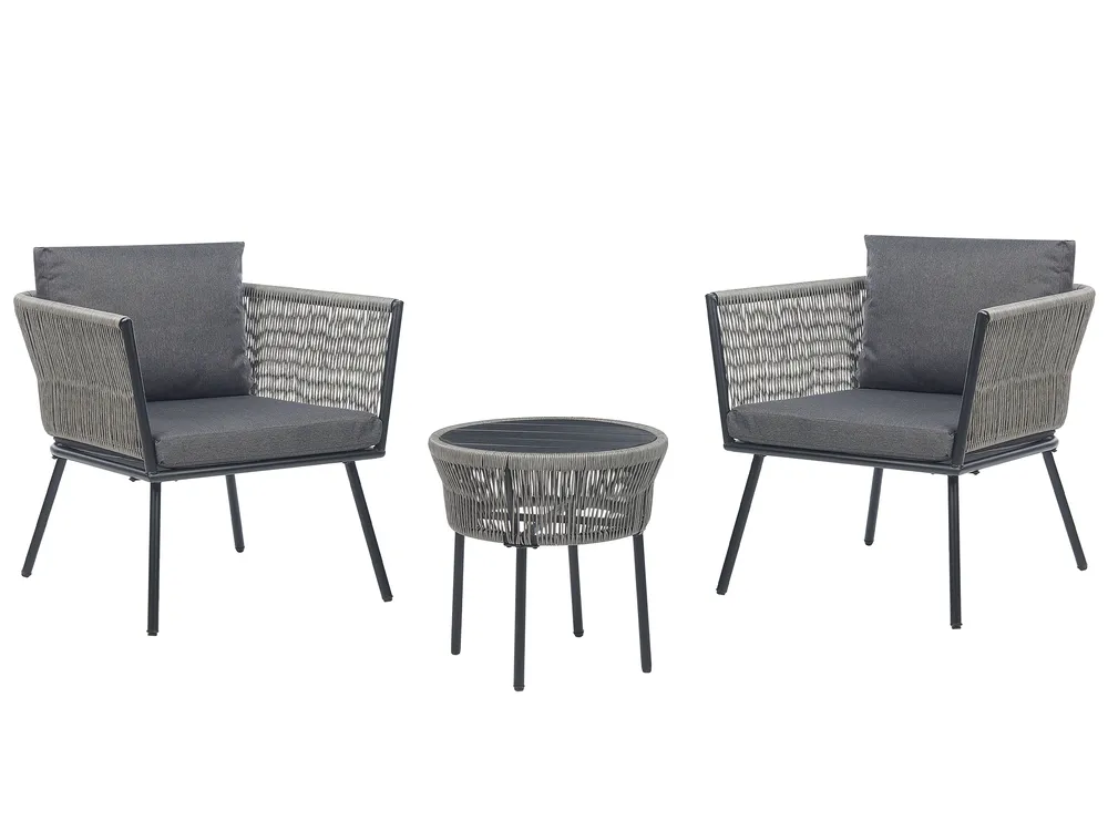 Bistro Set with Cushions GARGANO PE Rattan Grey