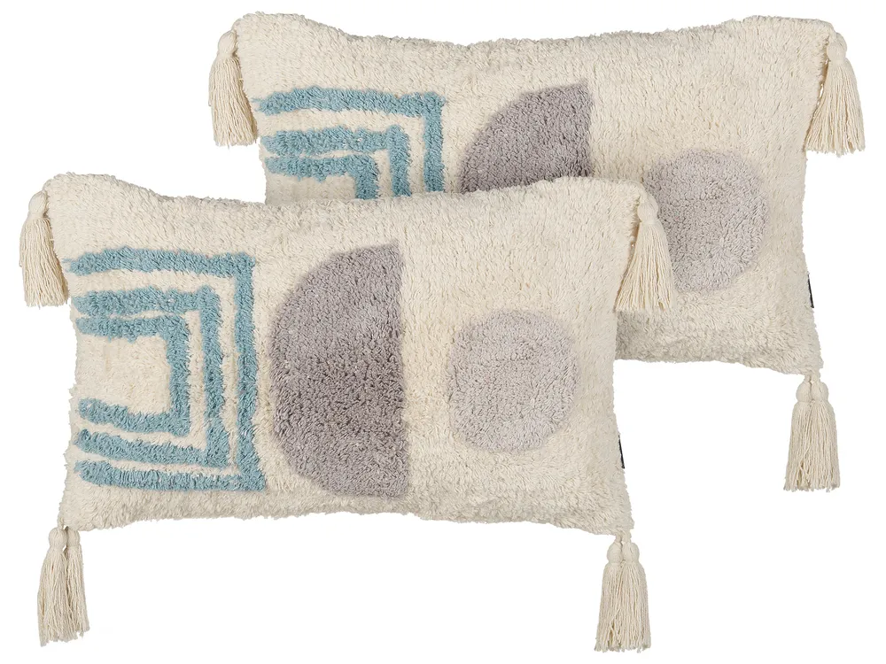 Set of 2 Decorative Cushions CASSIOPE 30 x 50 cm Cotton White Geometric Pattern