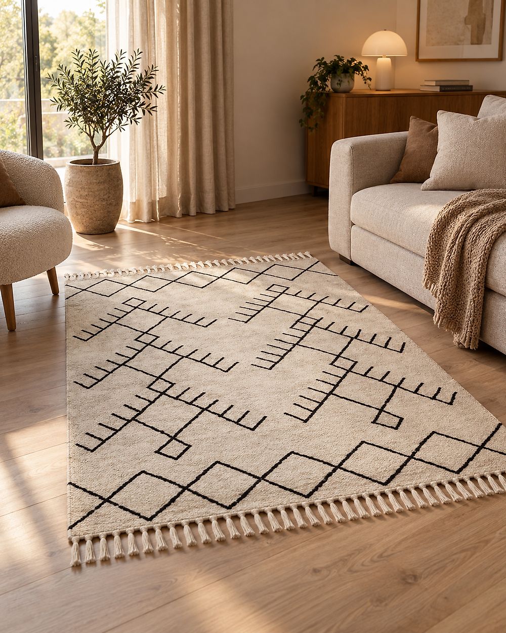 Teppe ERLER Lys beige 140 x 200 cm Bomull