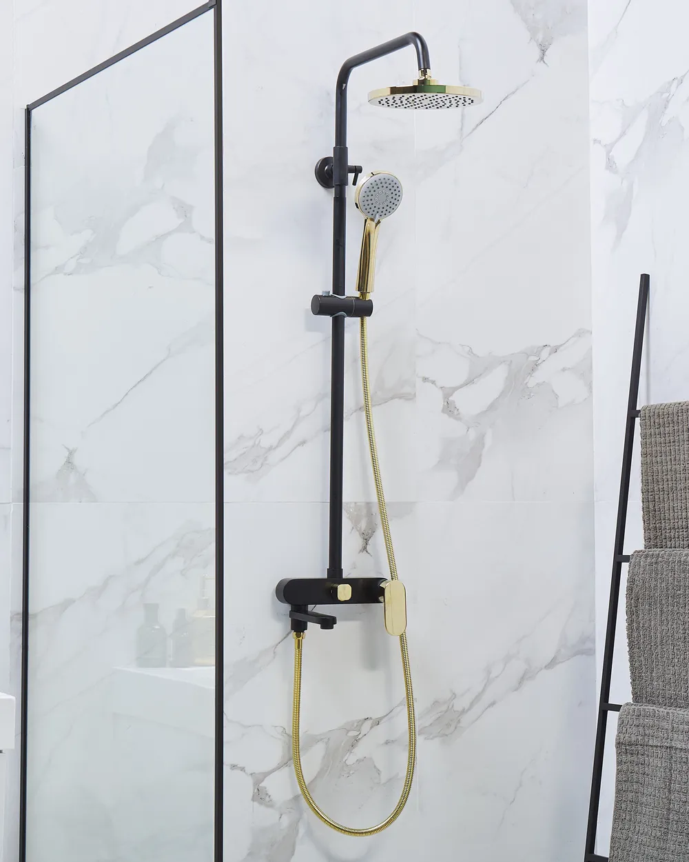 Mixer Shower Set with Rainshower GURARA Black/ Gold