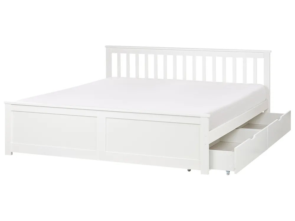 Bed with 2 Drawers OLENDON Pine Wood White 180 x 200 cm (EU Super King)