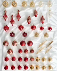 Set med 50 julgranskulor SPARKLE Glas Röd/ guld_1027929