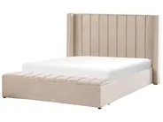 Waterbed with Storage Bench NOYERS Velvet Beige 160 x 200 cm (EU King Size)_915217
