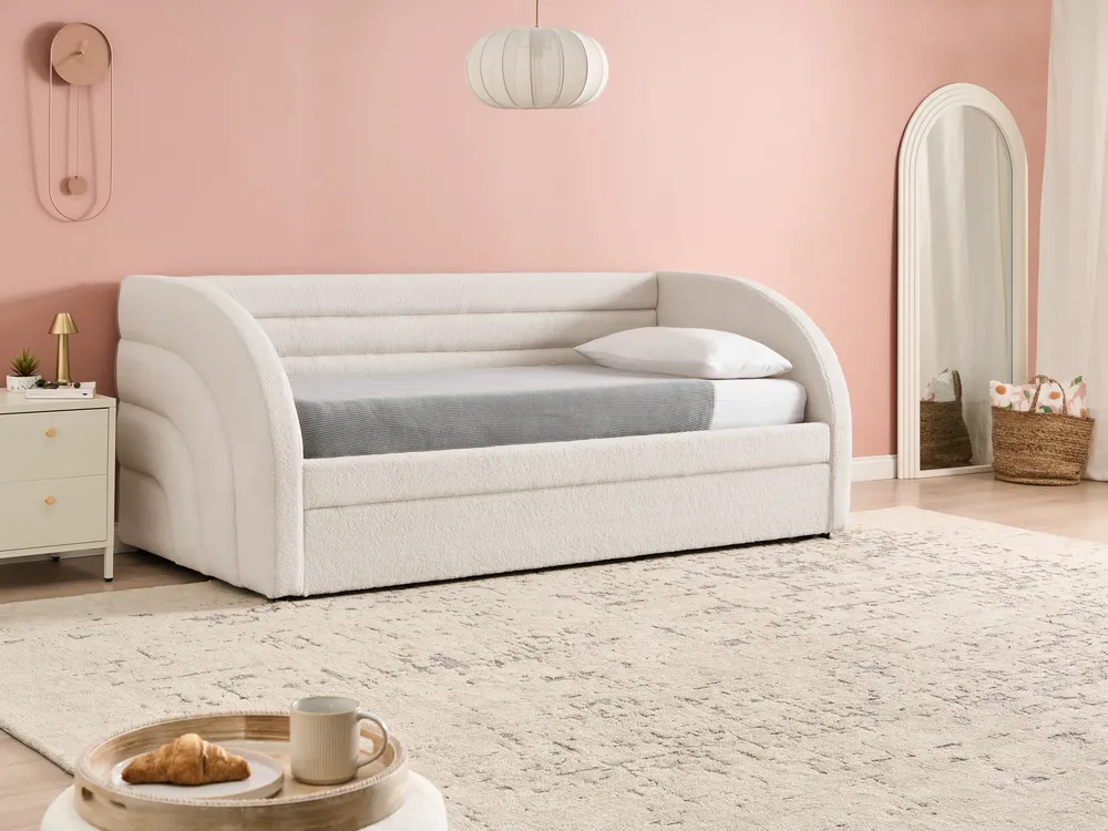 Trundle Bed Boucle ALBIAC 90 x 200 cm (EU Single) White_1021946