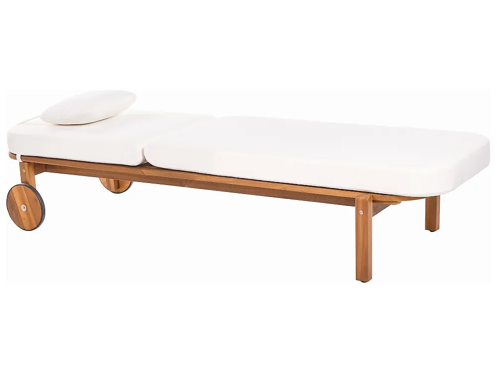 Sun Lounger with Cushion LATERZA  Reclining Certified Acacia Wood White_1165850