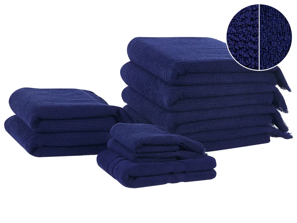 Set of 9 Towels ATIU Terry Cotton Navy Blue