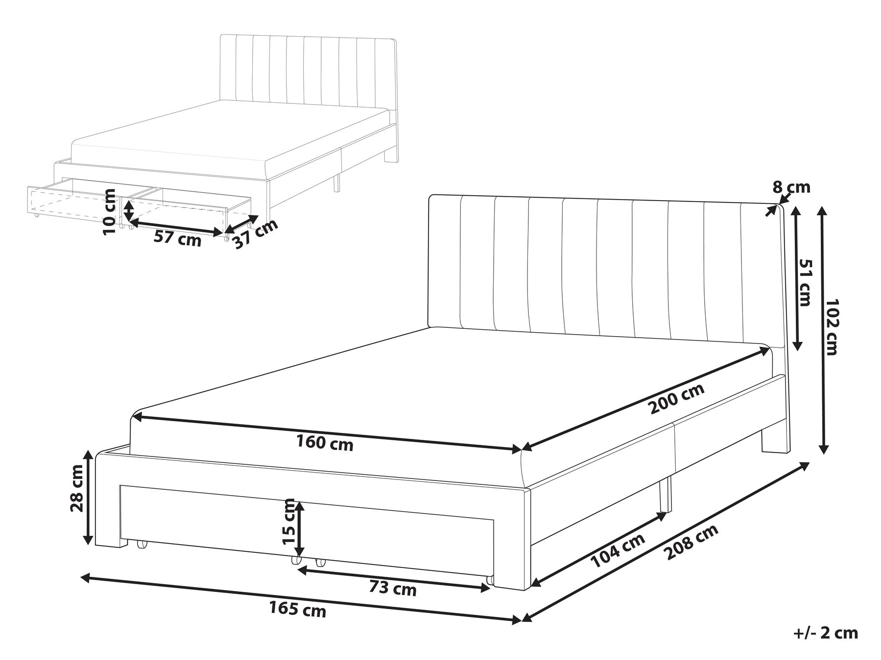 Bed with Storage Drawers LONZAC Velvet Taupe 160 x 200 cm (EU King Size)_1014853