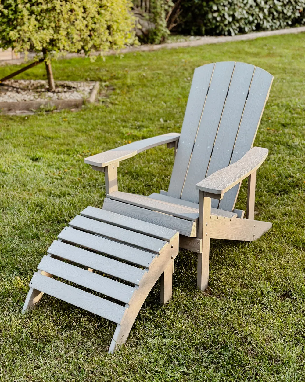 Garden Chair ADIRONDACK with Footstool Light Grey_933060