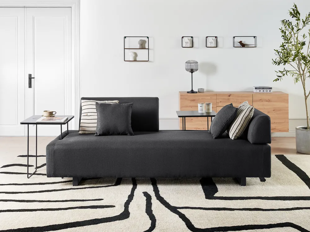 Sofa 3 Seater SOKNA with Tables Fabric Black_952863