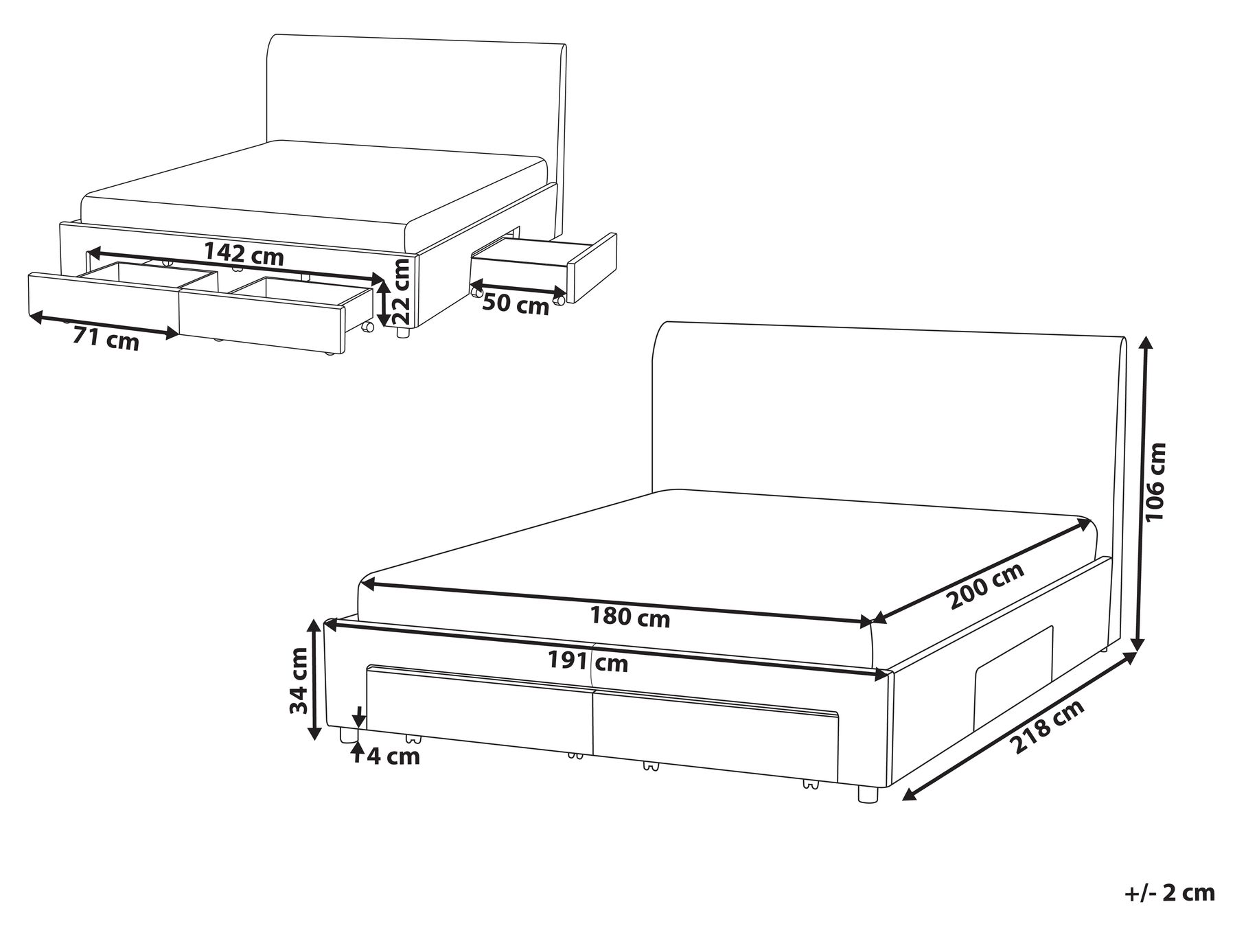 Bed with Storage Drawers SOUTRIN Fabric Beige 180 x 200 cm (EU Super King)_993442