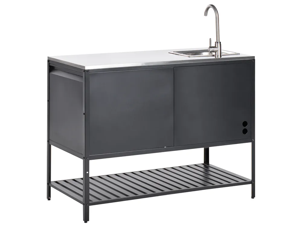 3 Piece Outdoor Kitchen Set with Sink MAENZA Black Metal_981518