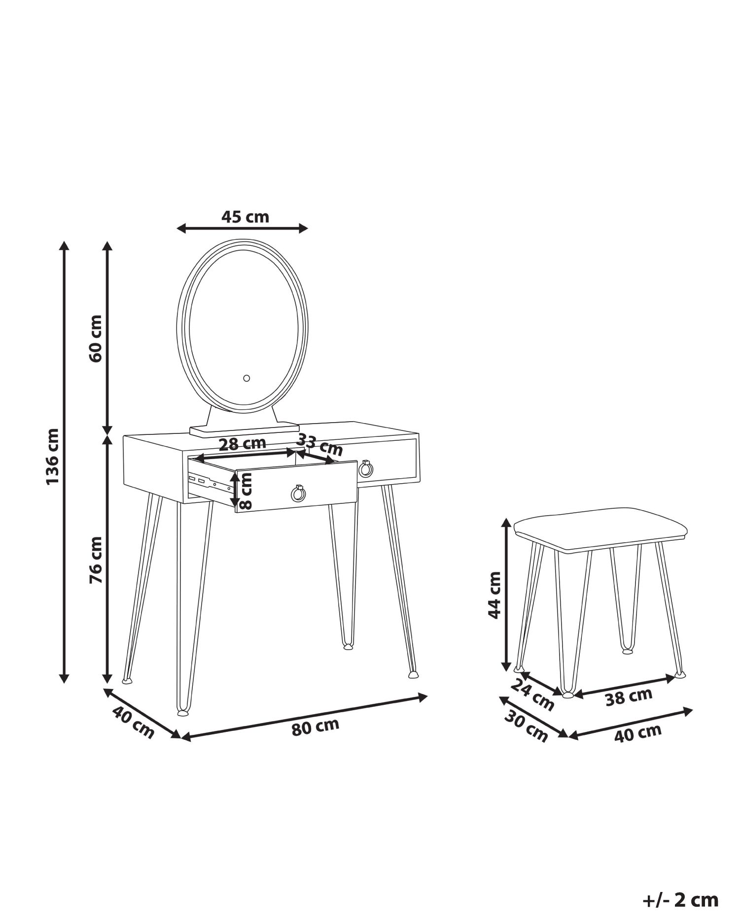Sminkbord med spegel och pall SOYE LED Vit_845484