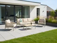 Trädgårdssoffgrupp med bord 5-sits MURATO Metall Beige_1023486