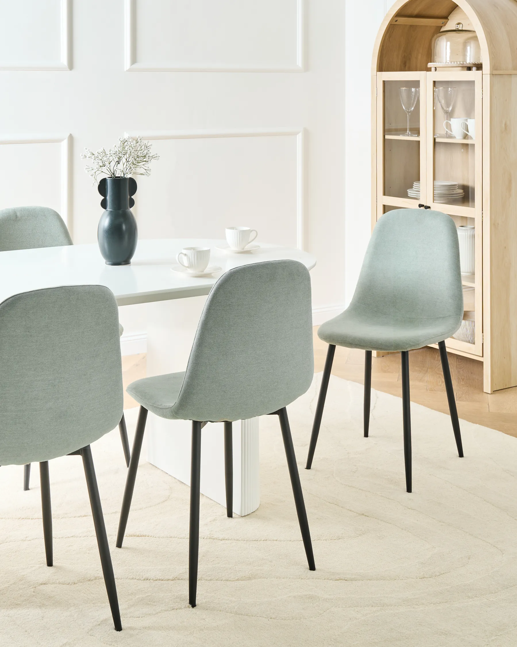 Set of 4 Dining Chairs CRANDALL Fabric Light Green_999594