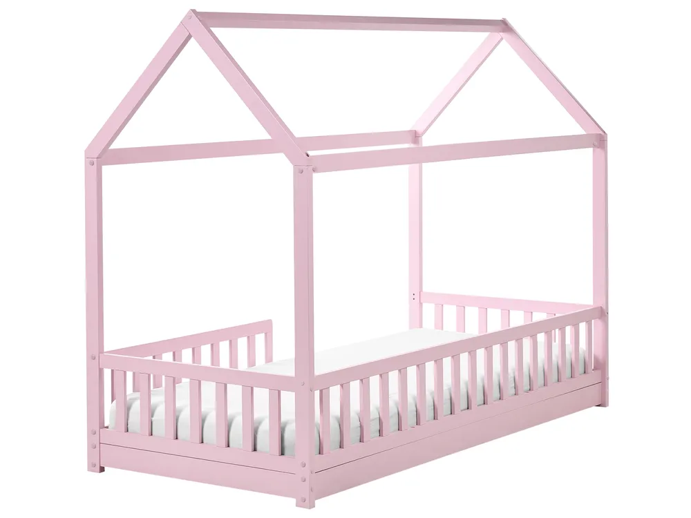 Kids Bed House Pine Wood COSSAYE 90 x 200 cm (EU Single) Pastel Pink_1033692