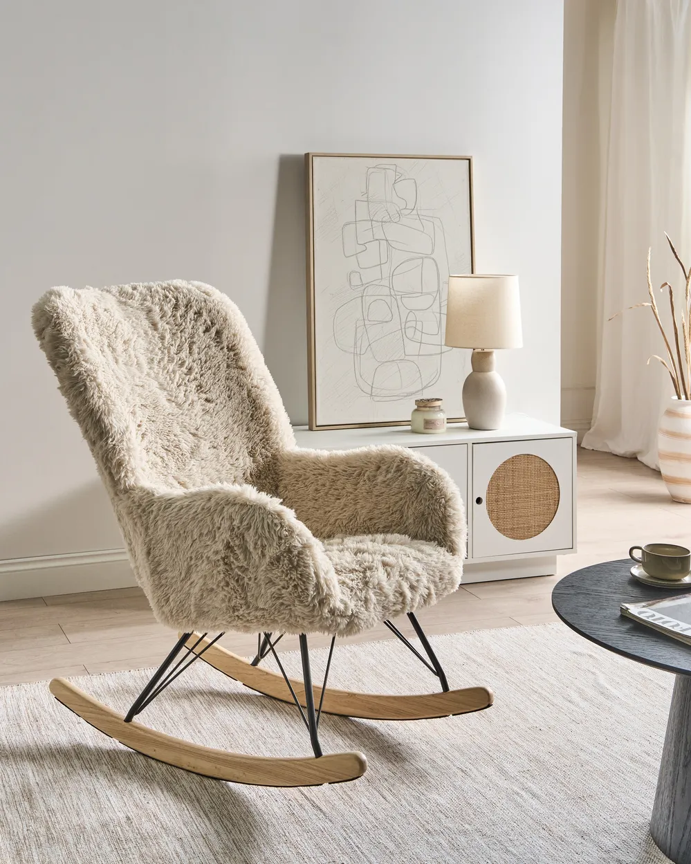 Rocking Chair AKRA Faux Fur Light Beige