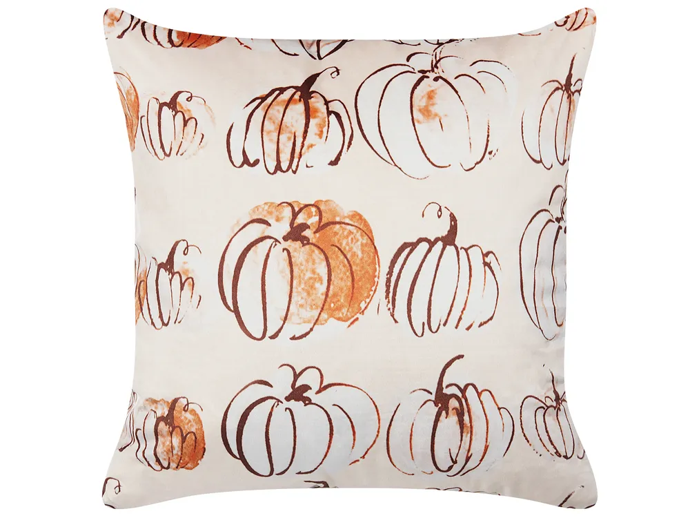 Throw Cushion CUCURBITA 45 x 45 cm Velvet Beige Plant Pattern