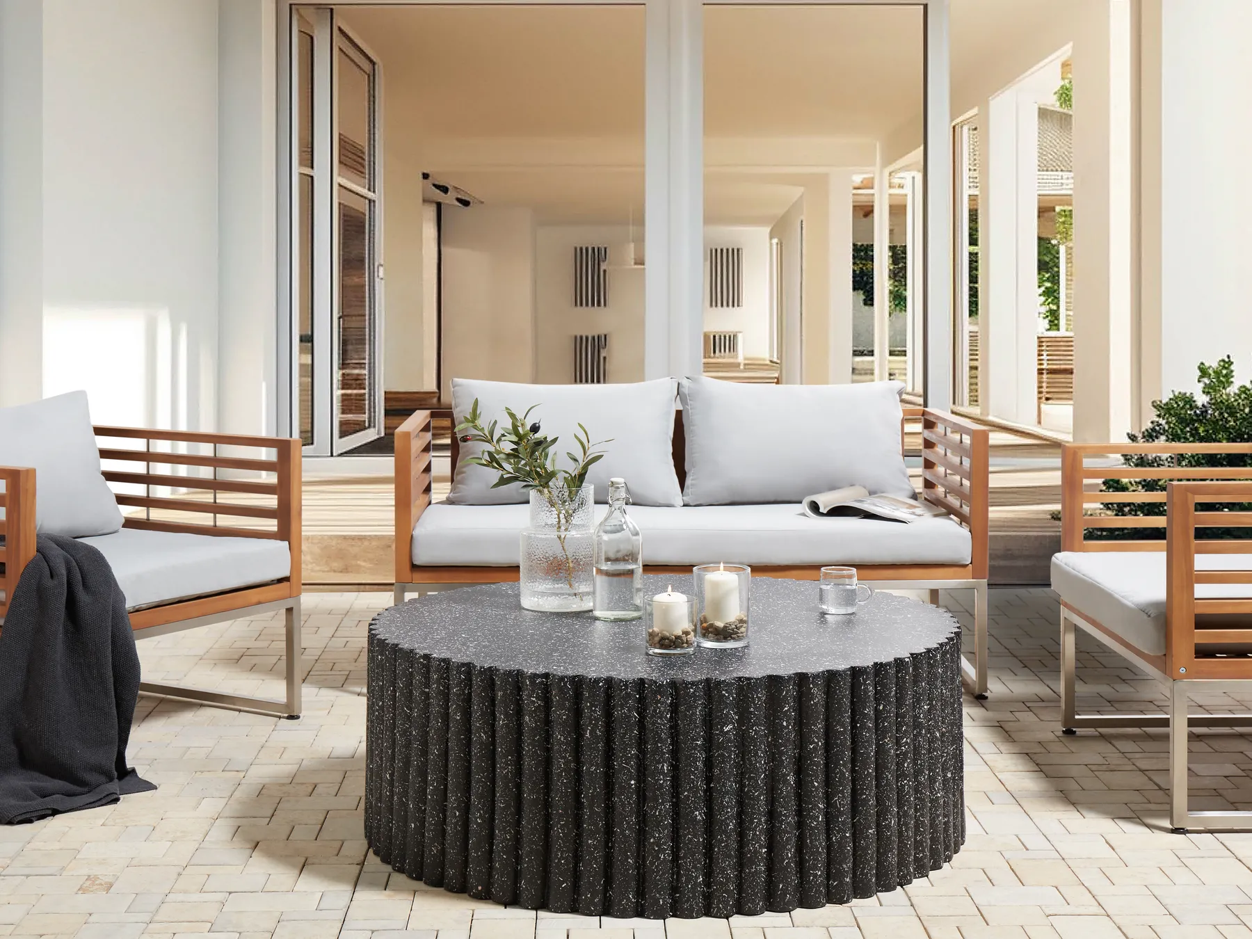 Coffee Table POZZA II 106 cm 106 cm Terrazzo Effect Black_918767