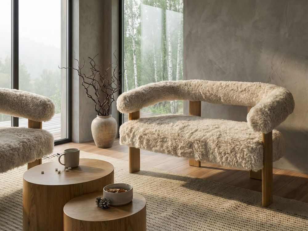 Sofa 2-seters ILBRO Fuskepels Off-White/lysebrun