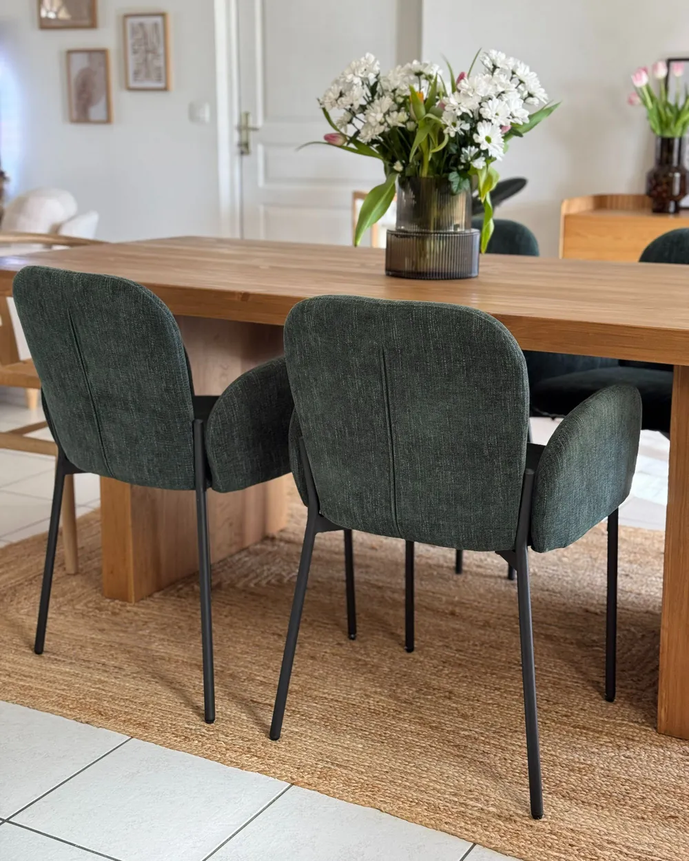Set of 2 Dining Chairs ALBEE Fabric Dark Green_976562