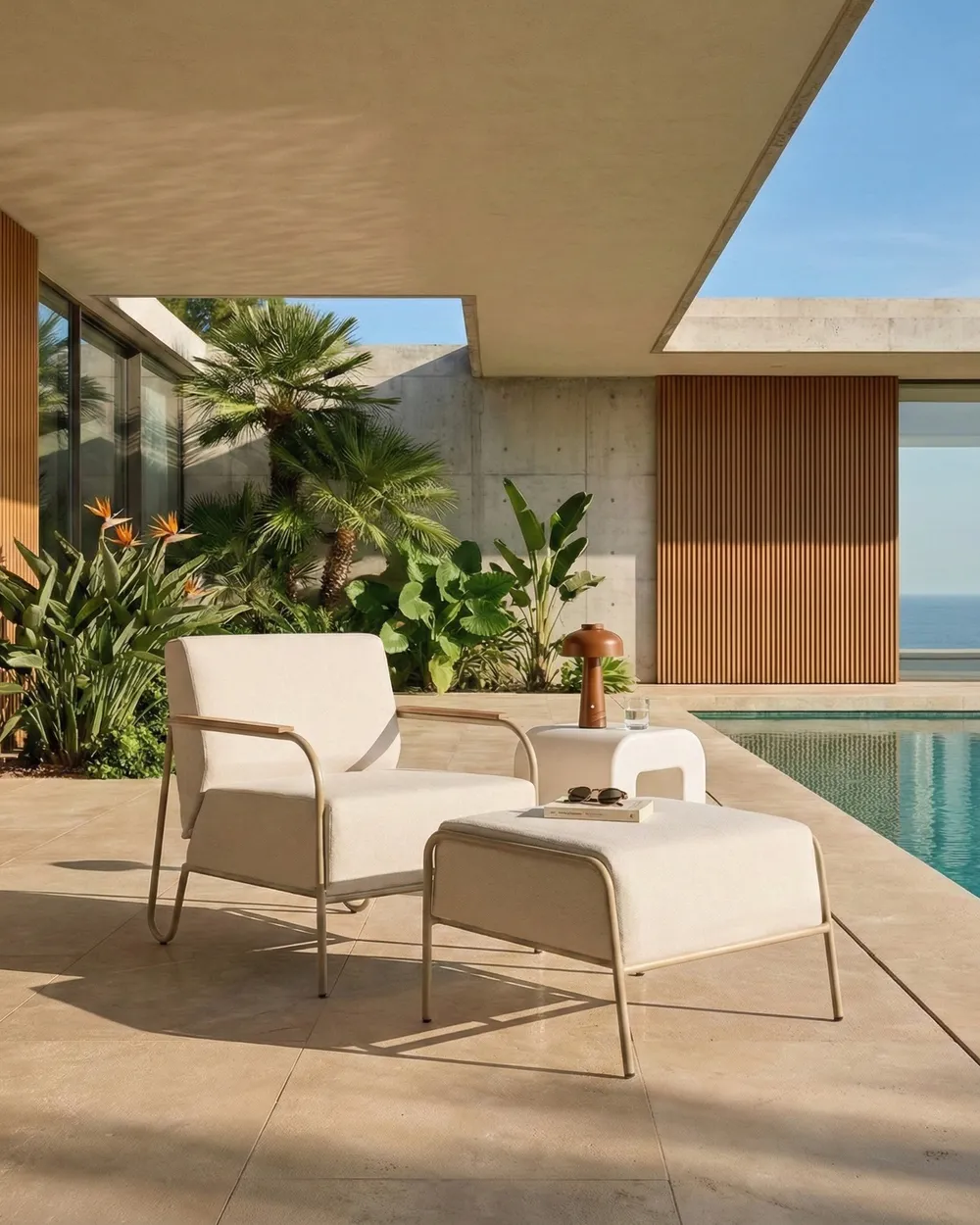 Garden Chair NIMIS with Ottoman Light Beige