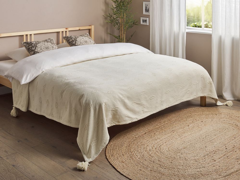 Sengeteppe KAZY Bomull 220 x 240 cm Beige