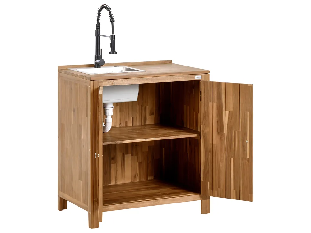 3 Piece Outdoor Kitchen Set with Sink VENOSA Brown/ Black Acacia Wood_984677