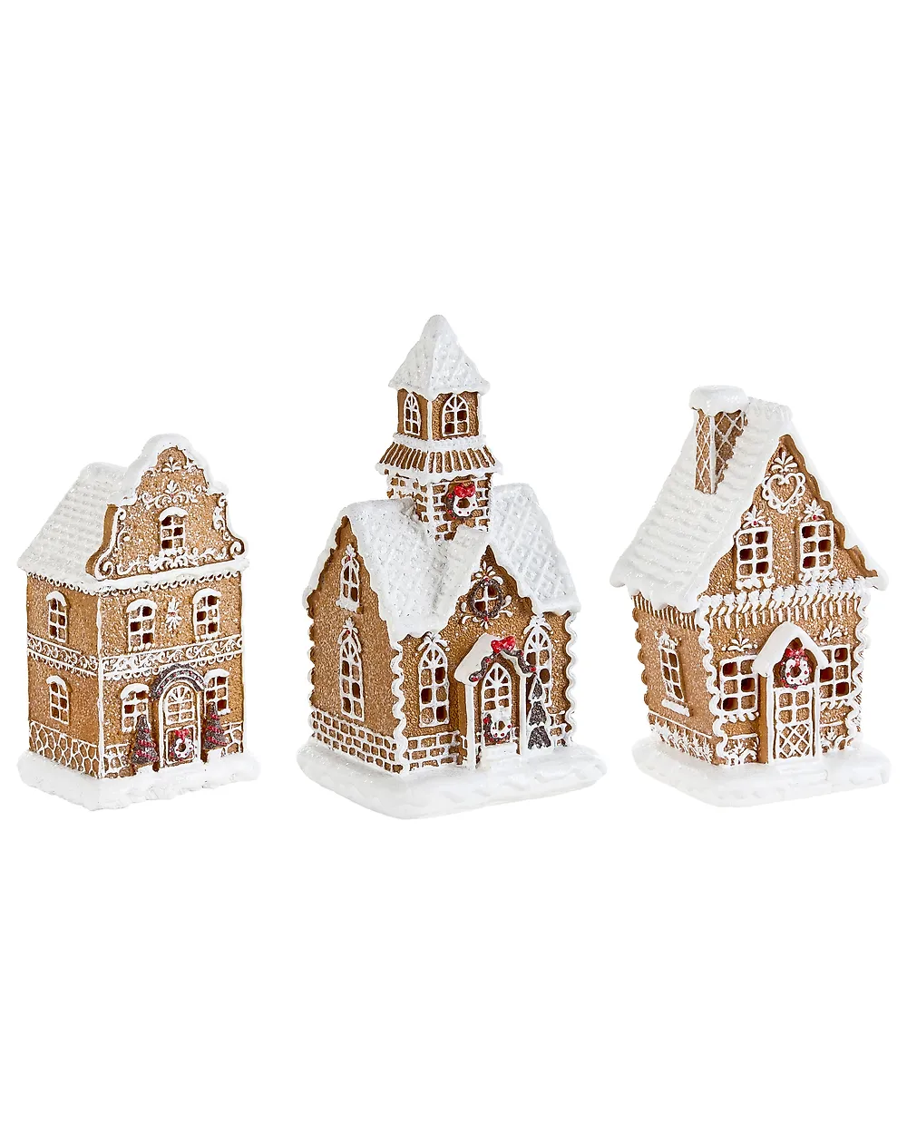 Set med 3 juldekorationer LED RIMPI 21/25/26 cm Hus Brun_1175132