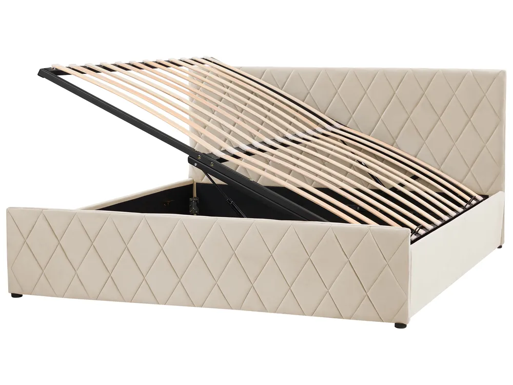 Velvet Ottoman Bed Beige ROCHEFORT Various Sizes