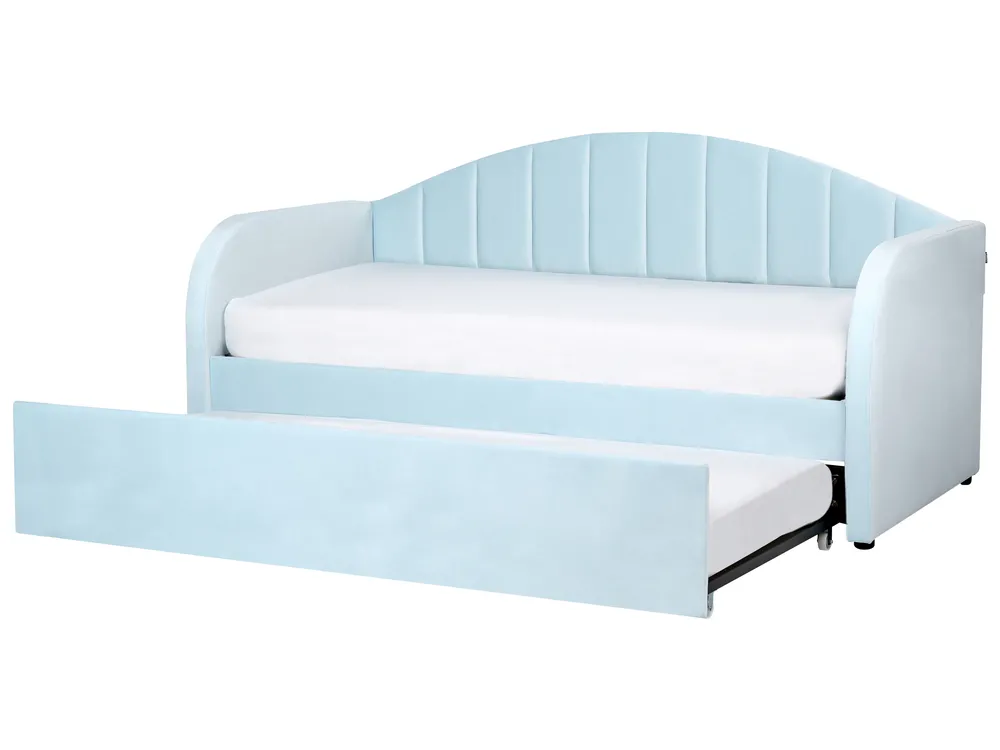 Trundle Bed Velvet EYBURIE 90 x 200 cm (EU Single) Light Blue